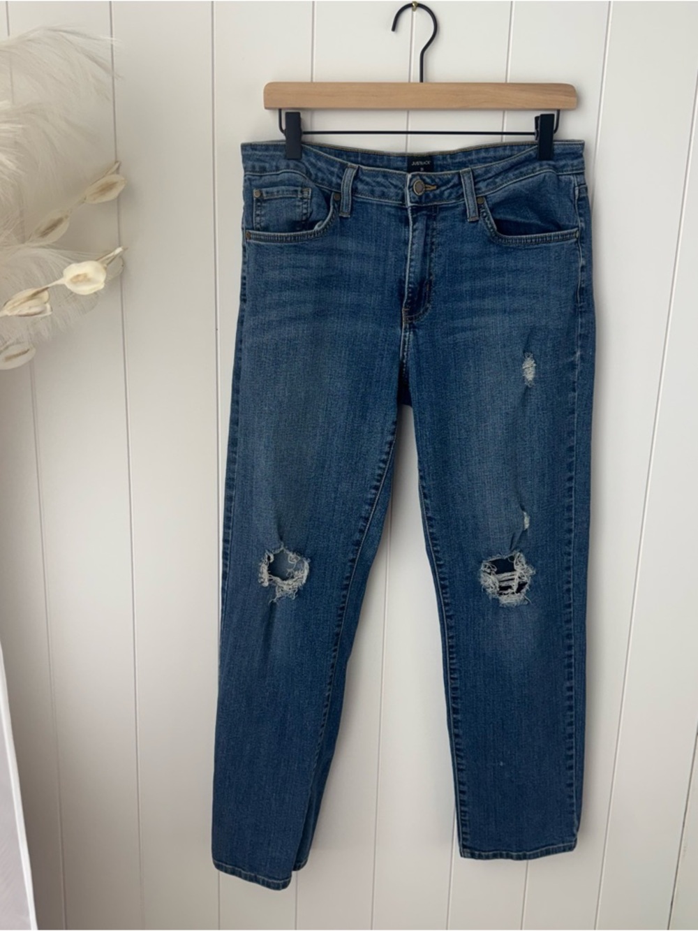 JustBlack Jeans Womens Adult Size 30  Blue Denim Straight Distressed Made in USA